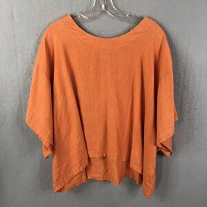 Pla Net Shirt Womens One Size Orange 100% Linen Crop Top Lagenlook  Coastal